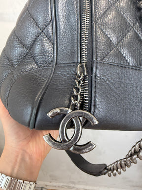 Chanel Black Grained Leather Airlines Round Trip Bowling Bag