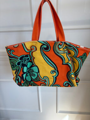 Alémais Orange Yellow and Green Floral Canvas Tote