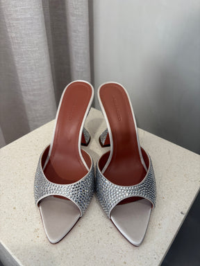 Amina Muaddi Caroline Crystal Mules Light Grey, 37