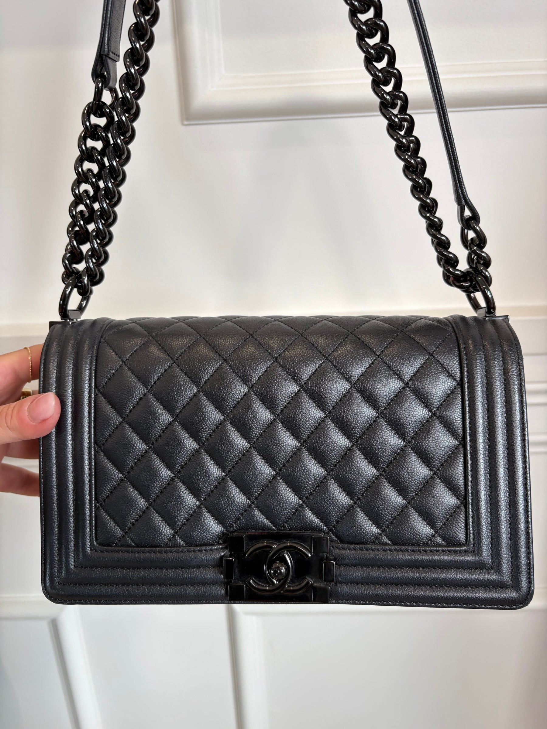 Chanel So Black Grained Calfskin Leather Medium Boy Bag