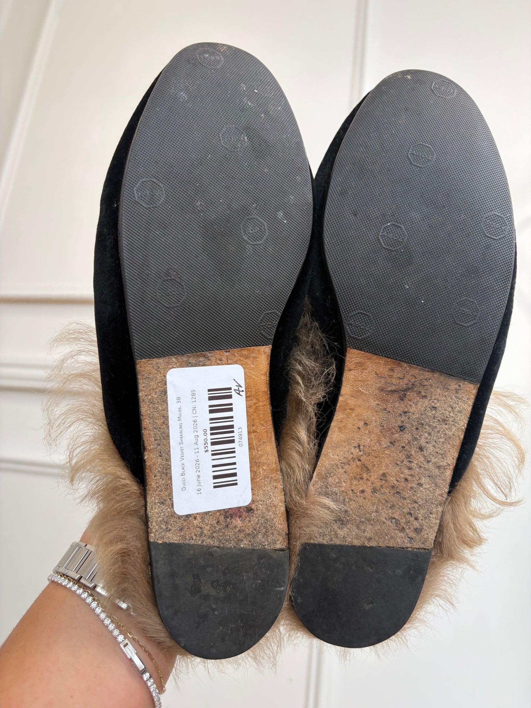 Gucci Black Velvet Shearling Mules, 38