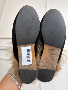 Gucci Black Velvet Shearling Mules, 38