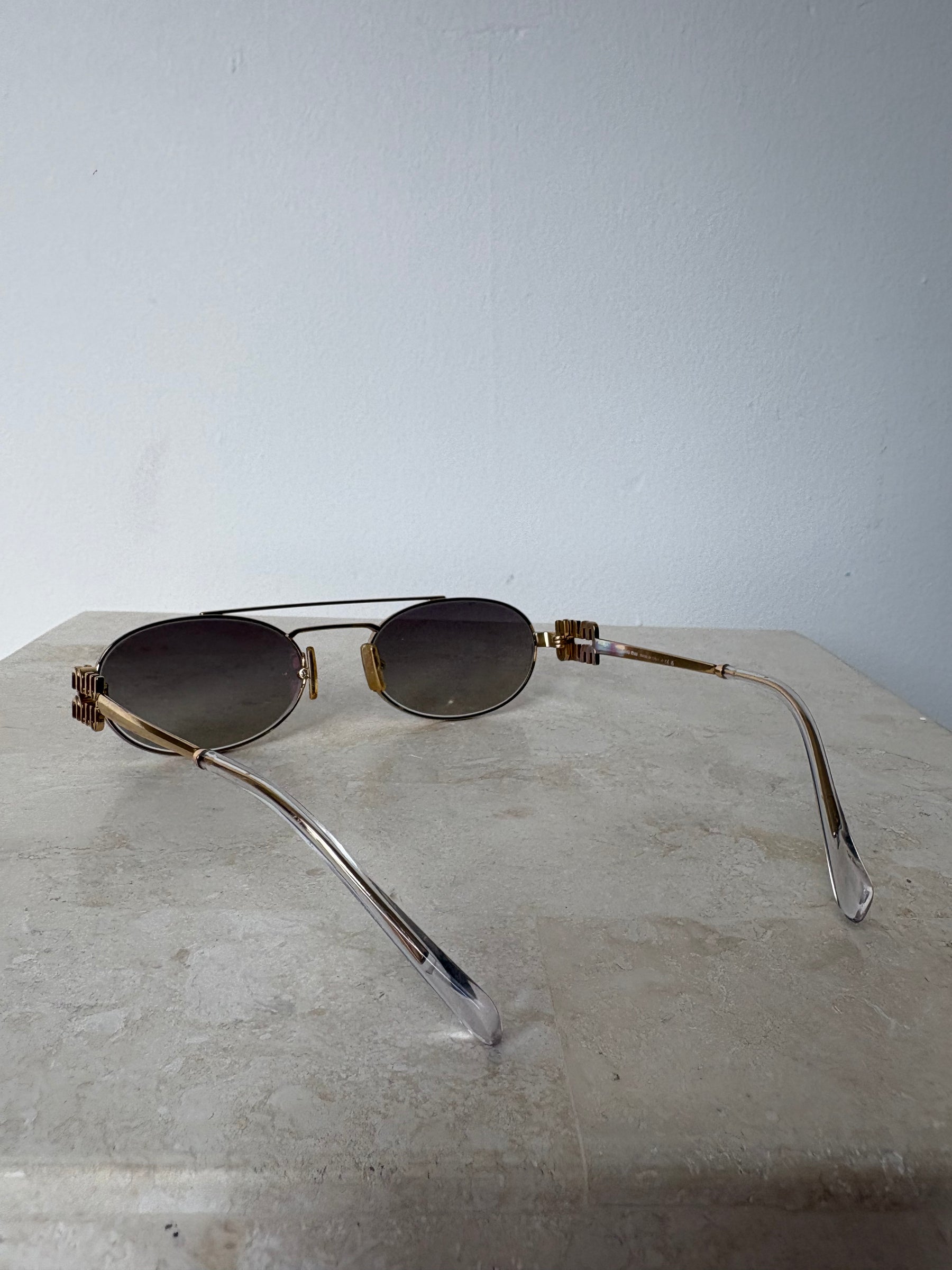 Miu Miu Gold Oval Logo Sunnies