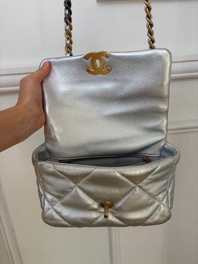 Chanel 19 Silver Lambskin Bag