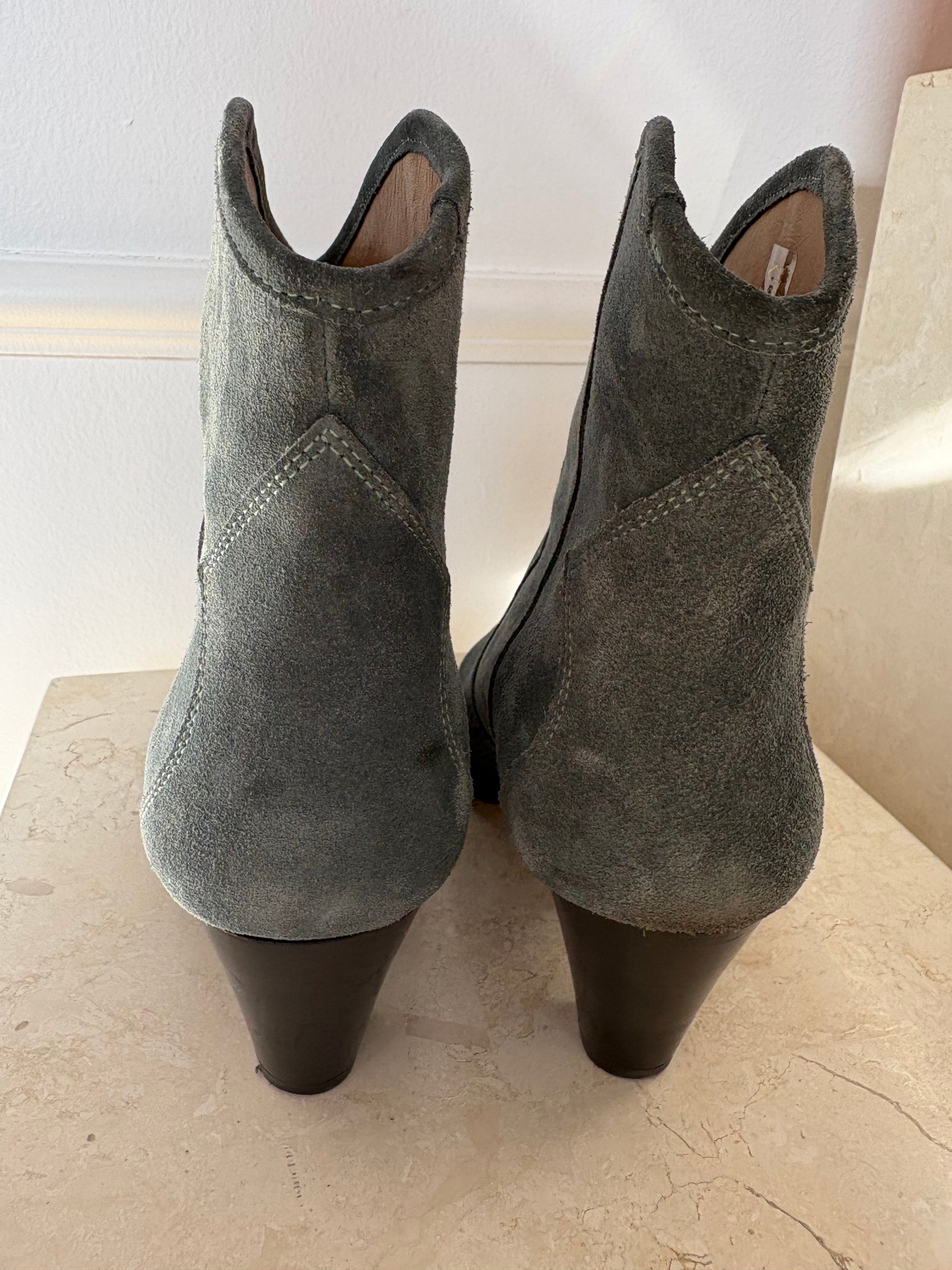 Isabel Marant Steel Blue Suede Western Ankle Boot, 40