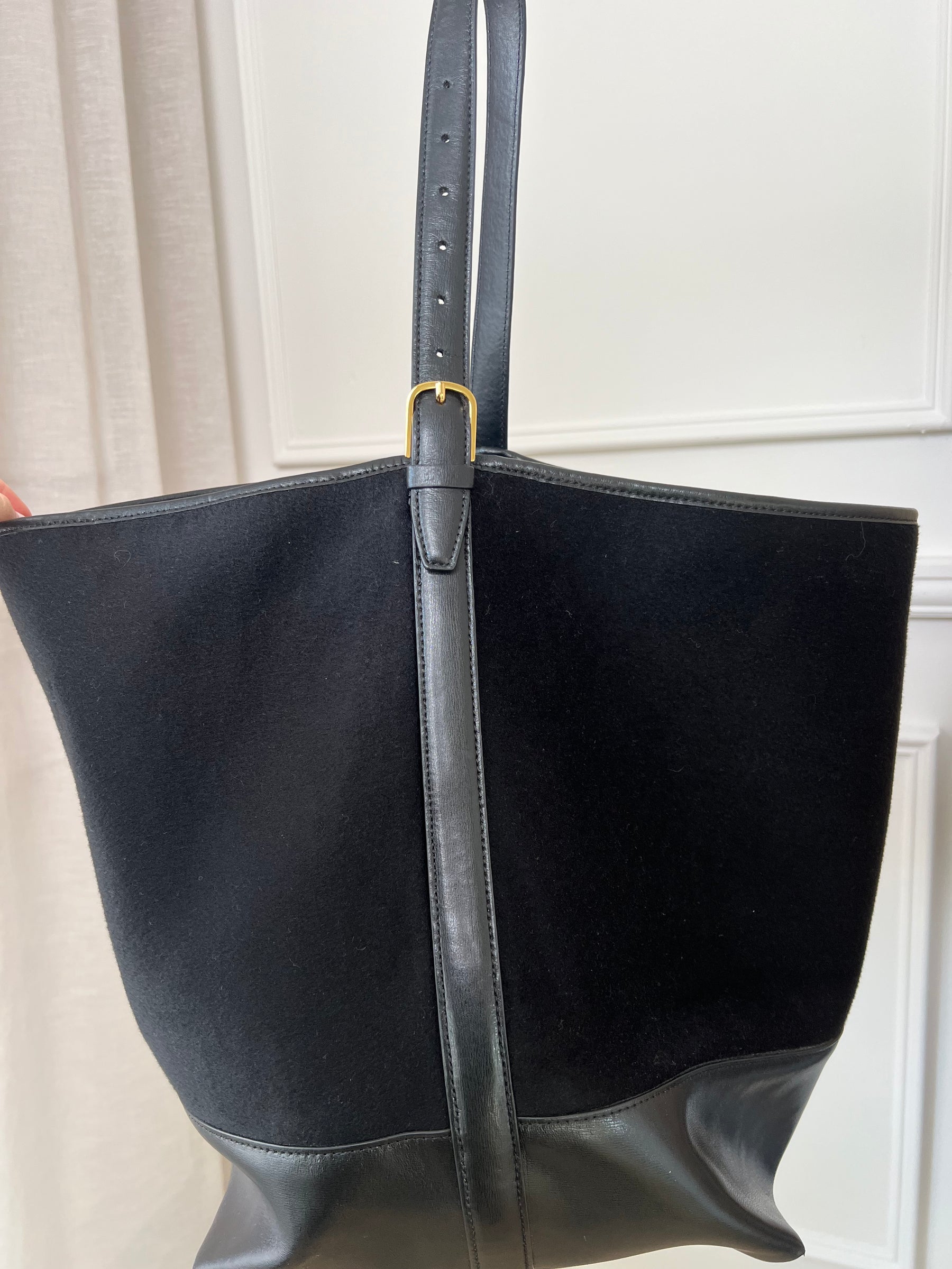 Totême Felt And Leather Belted Tote Black