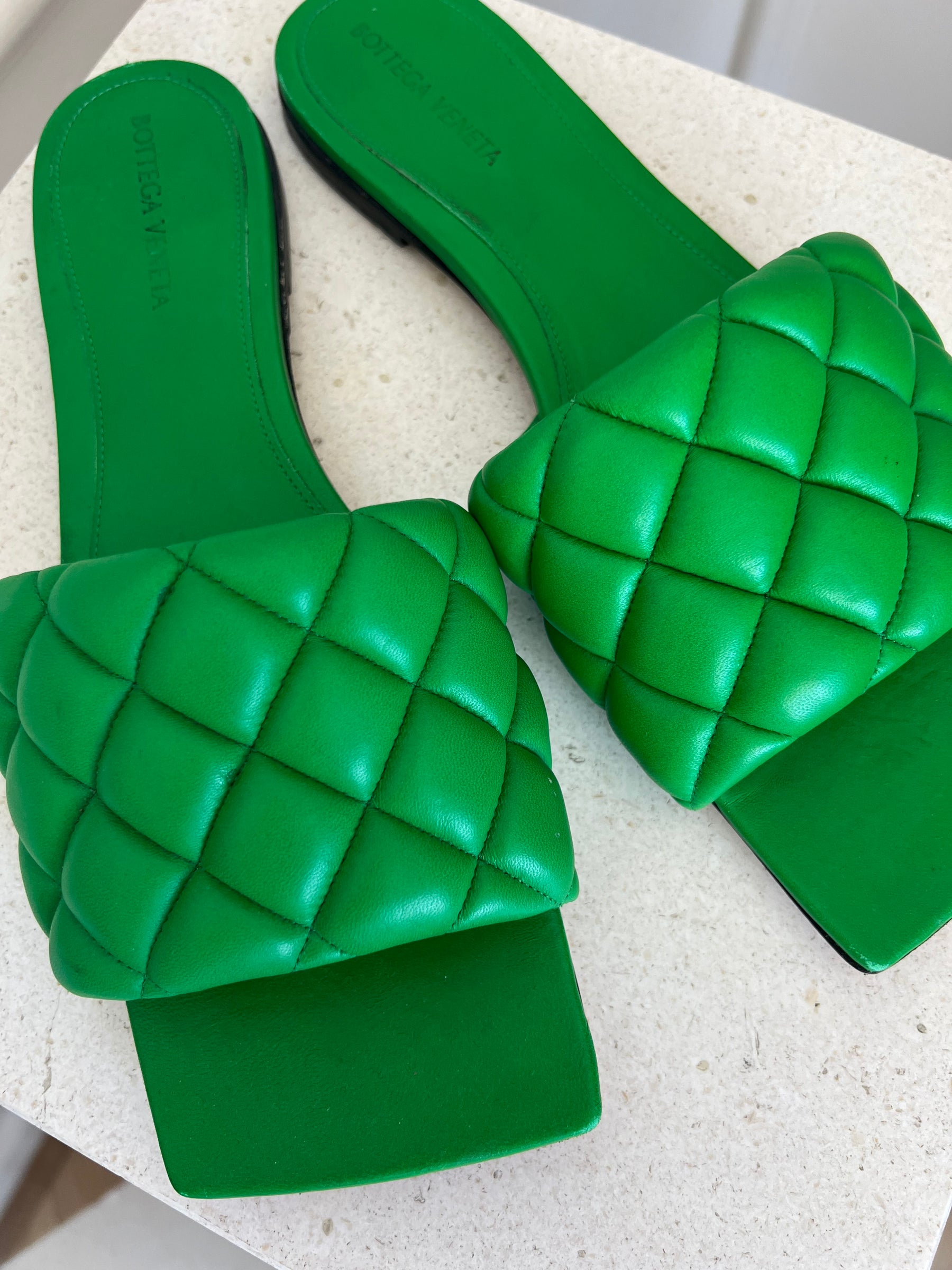 Bottega Veneta Green Padded Lido Slides, 40