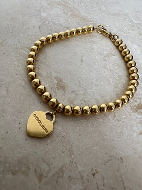 Tiffany & Co Yellow Gold Heart Tag Bead Bracelet, M