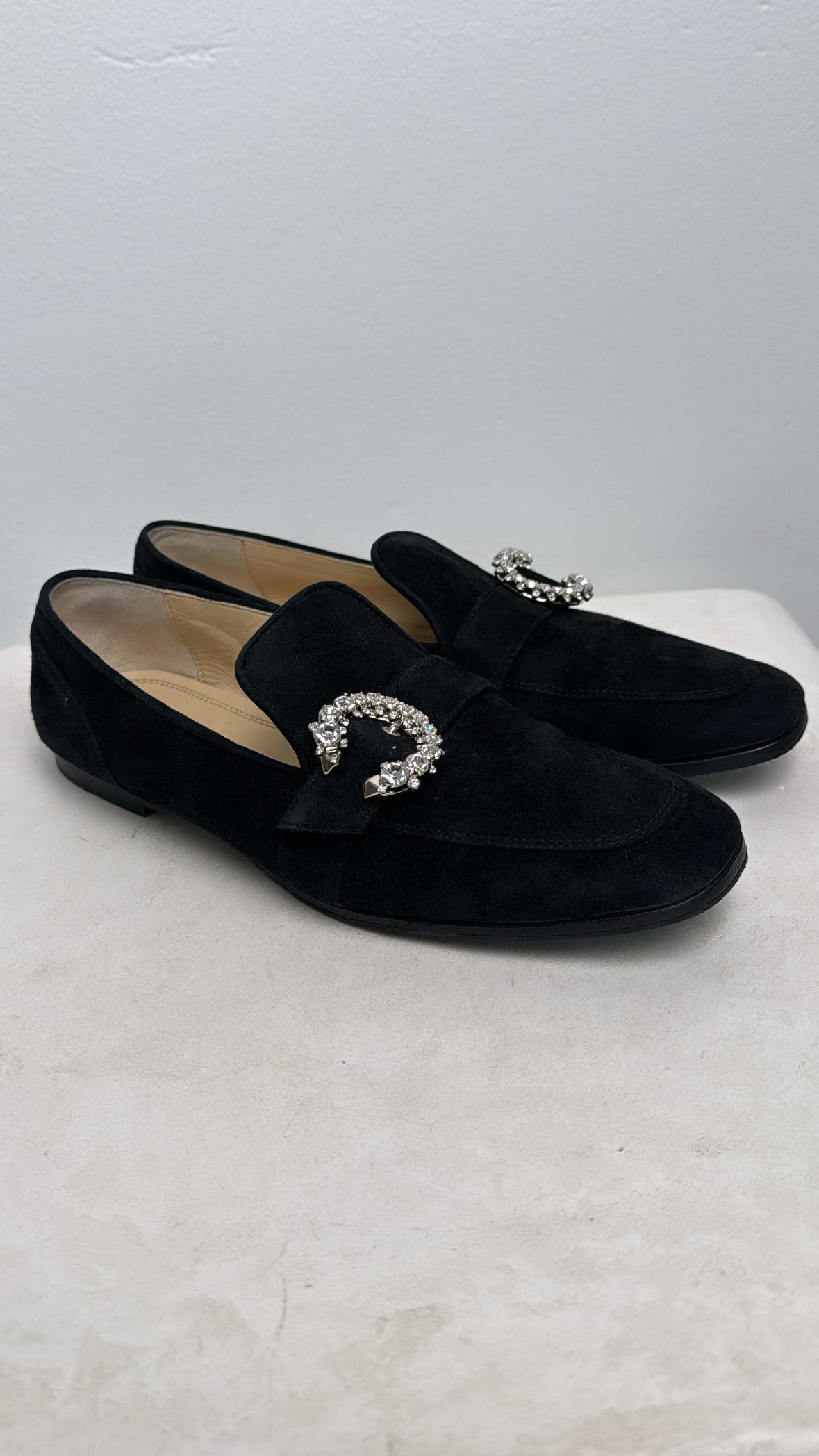 Jimmy Choo Black Suede Mani Loafers Crystal Detail, 39