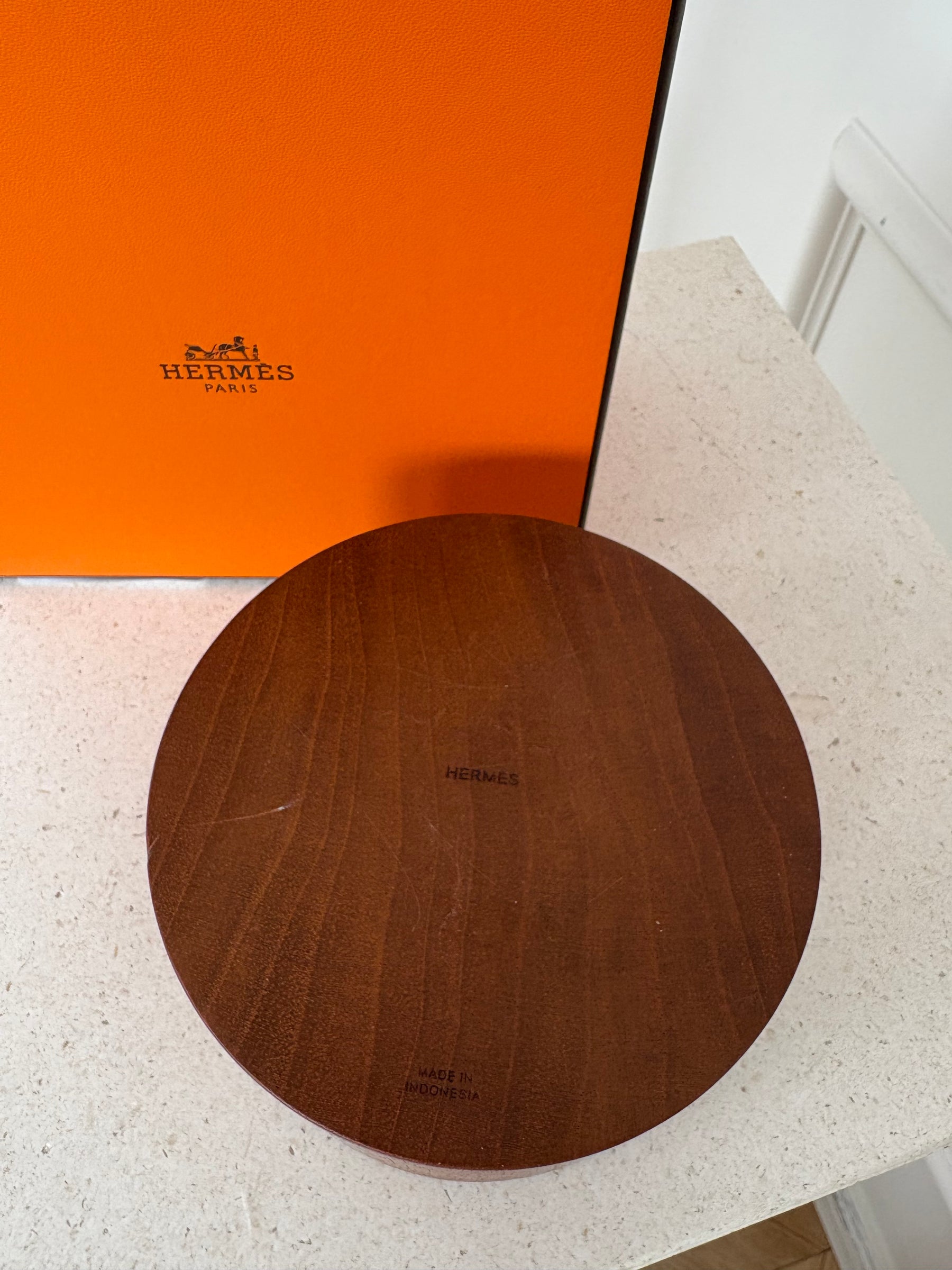 Hermès Ex-Libris Twilly Box Boite Ronde Mahogany Wood