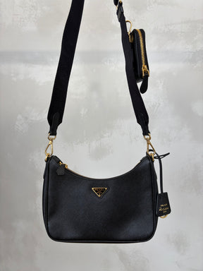 Prada Black Saffiano Leather Re-edition Crossbody Bag