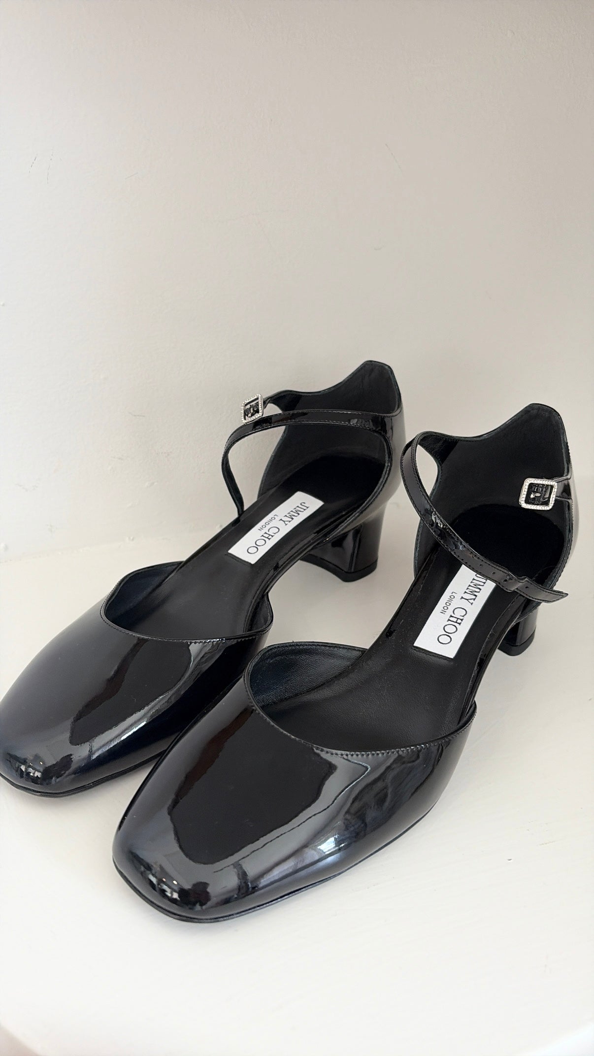 Jimmy Choo Black Patent Leather Mary Jane Heels, 38.5