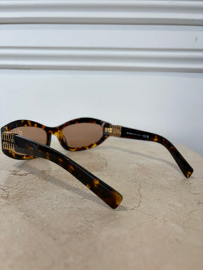 Miu Miu Tortoiseshell Oval Logo Sunglasses