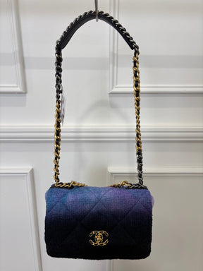 Chanel Flap Bag 19 In Boucle Black Blue Purple