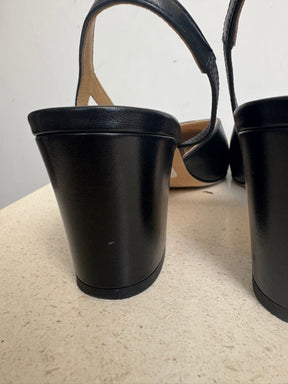 Chanel Black Leather and Grosgrain Slingback Heels, 38.5