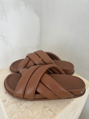 Anine Bing Tan Leather Criss Cross Slides, 41