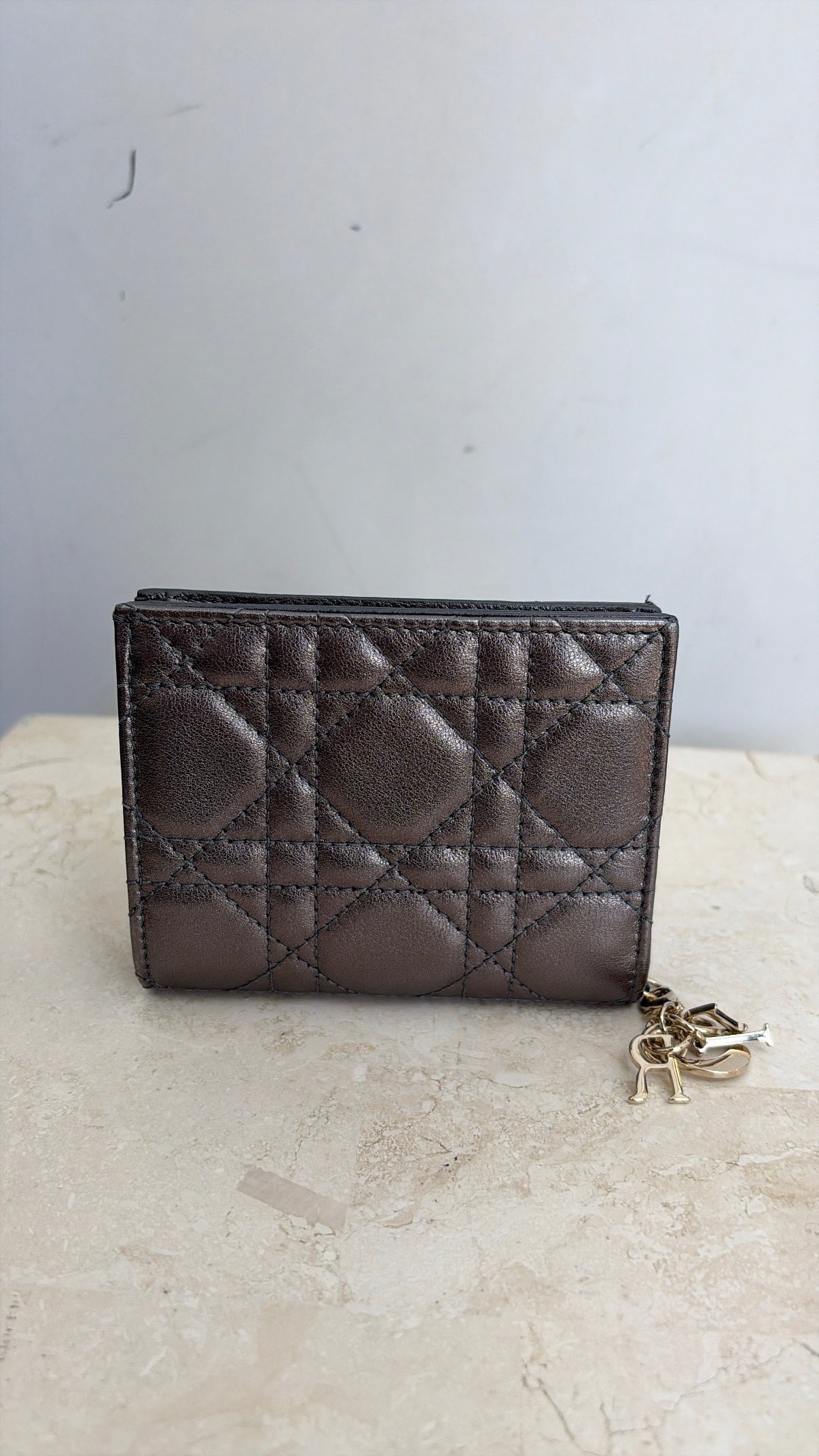 Dior Pewter Cannage Leather Mini Flap Wallet