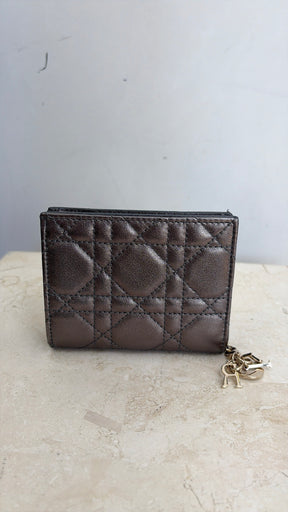 Dior Pewter Cannage Leather Mini Flap Wallet