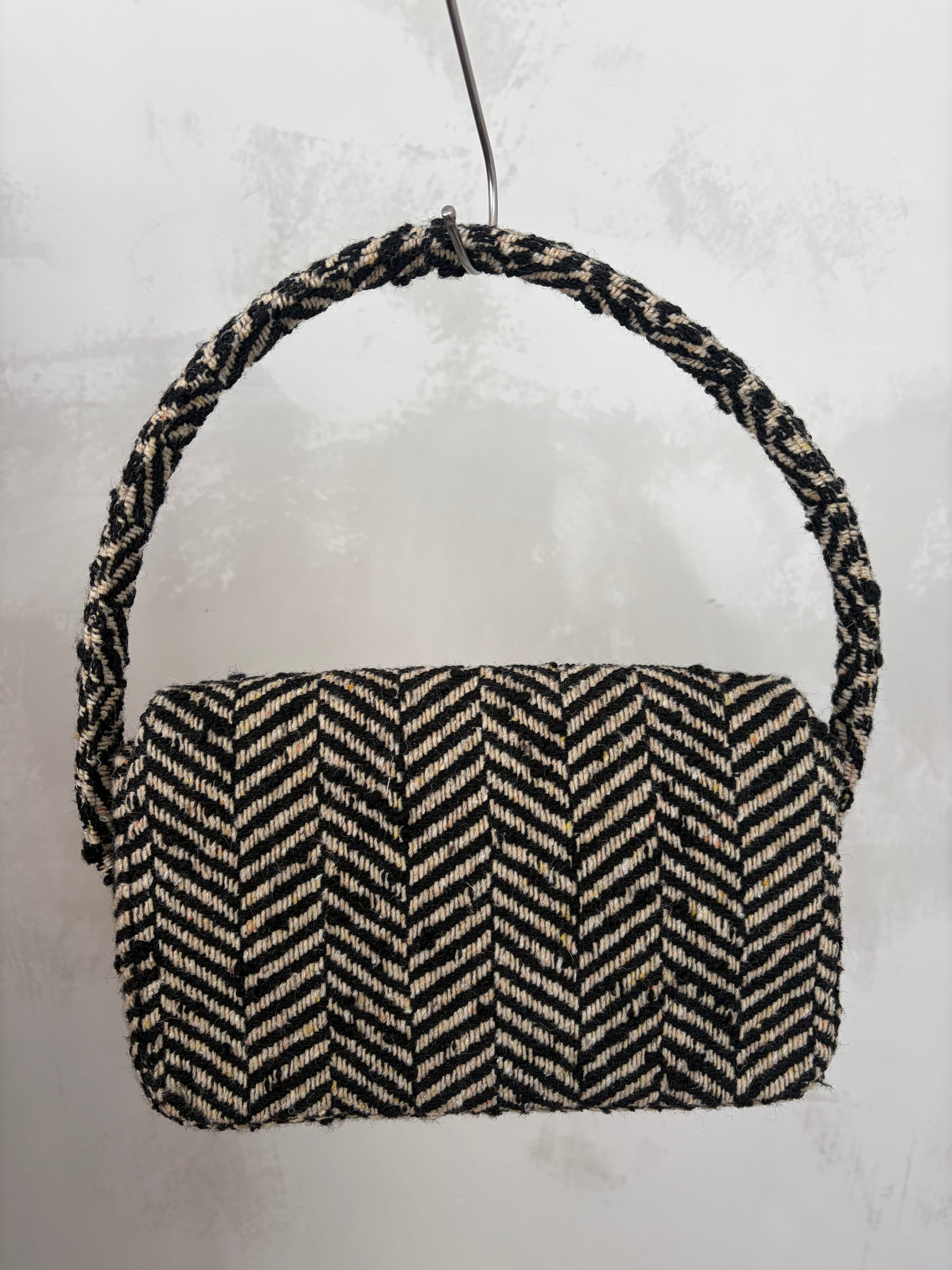 Anine Bing Brown and Beige Herringbone Tweed Shoulder Bag
