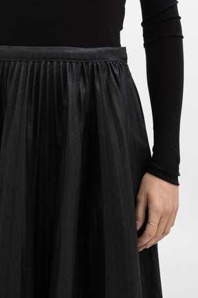 Coated Denim Pleat Skirt