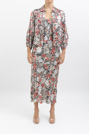 Floral Satin Slip Dress and Over-Shirt Set
