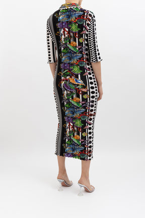 Trésor Plissé Midi Dress