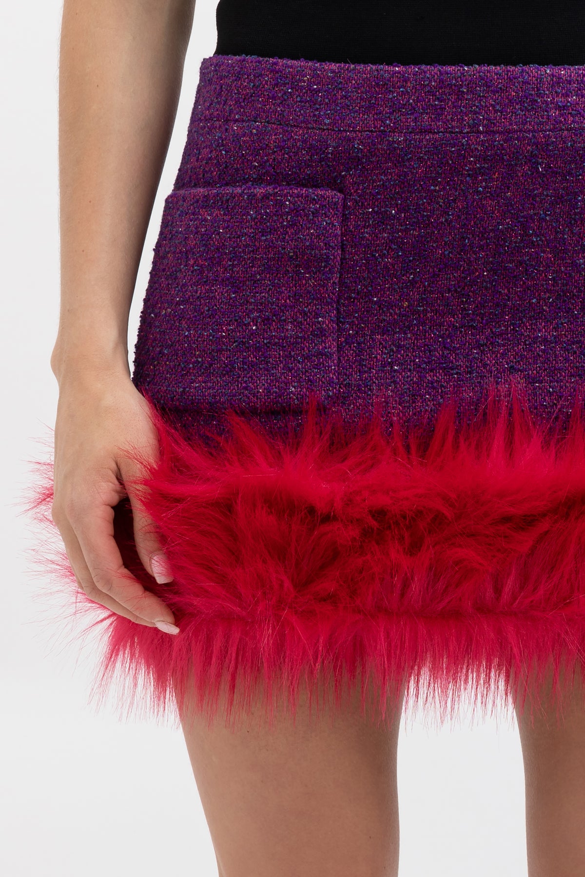 Faux Fur Tweed Mini Skirt