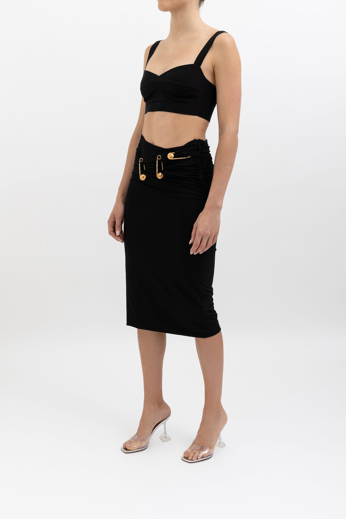 Safety Pin Ruched Midi Skirt