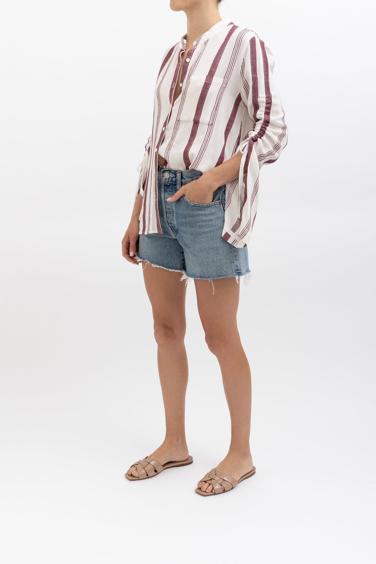 Stripe Ruched Sleeve Shirt