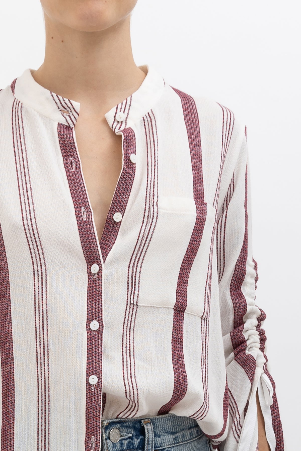 Stripe Ruched Sleeve Shirt