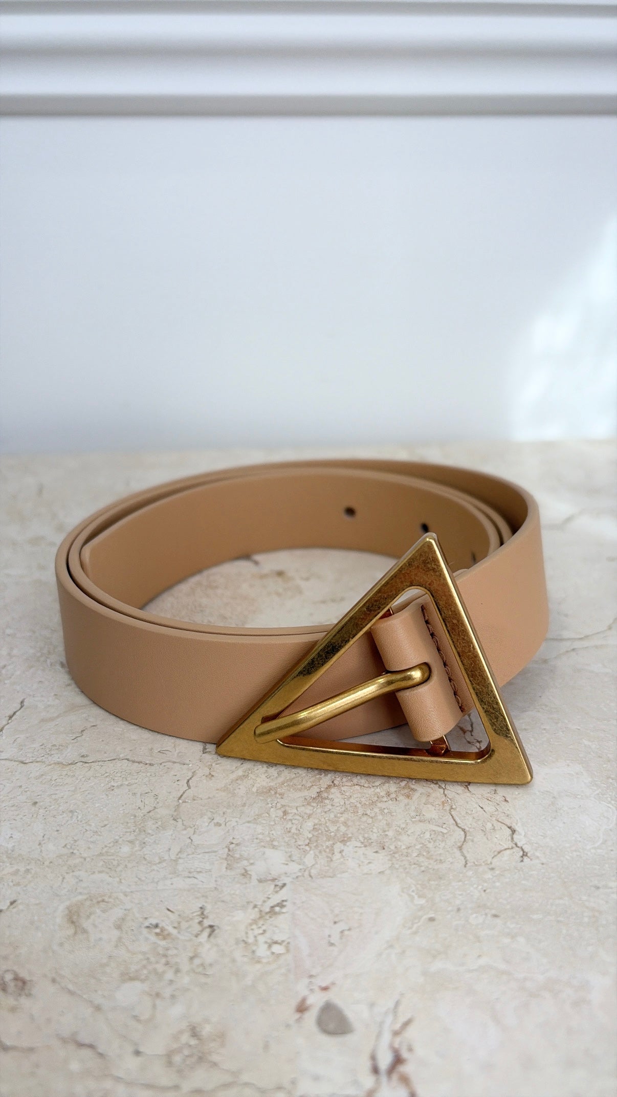 Bottega Veneta Sand Leather Triangle Belt, 75