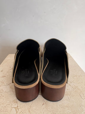 Hermès Taupe Suede Calya Cloggs, 38