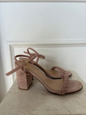 Gianvito Rossi Pink Suede Plaited Block Heels, 42