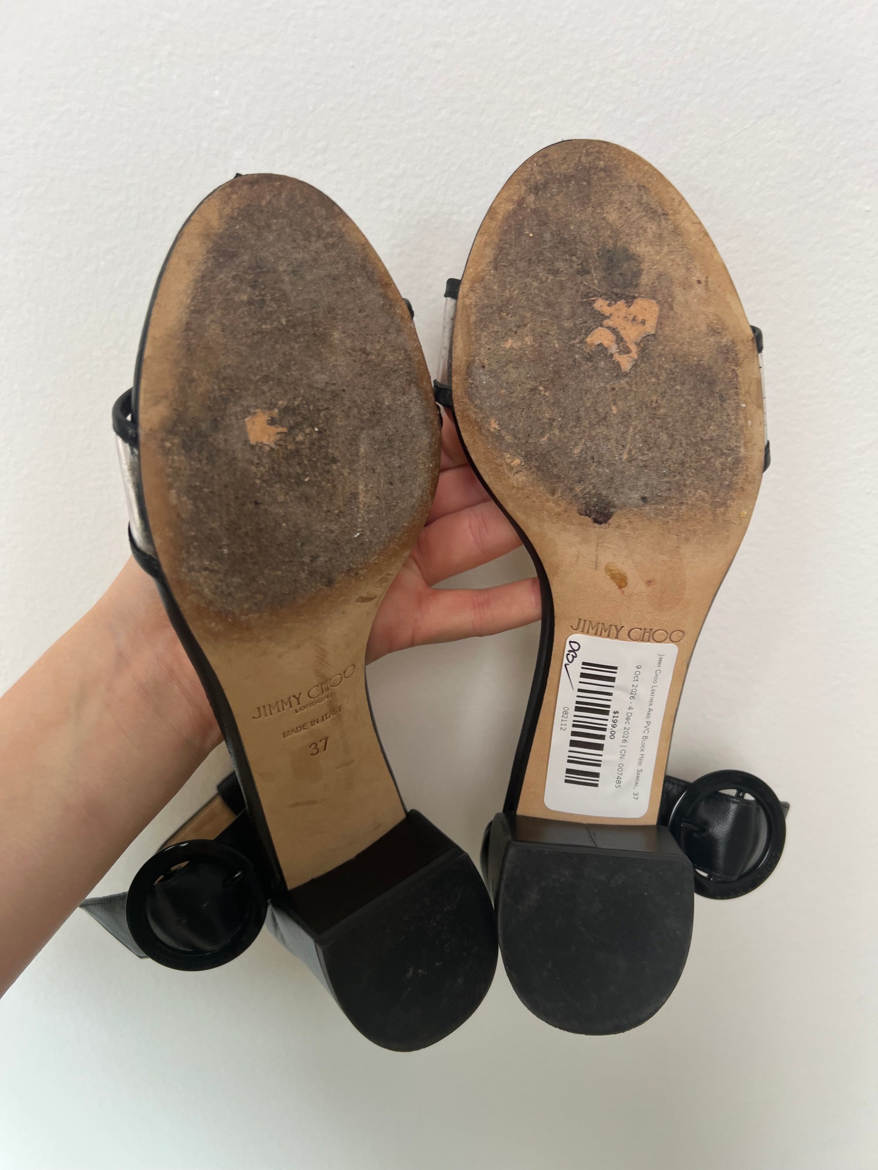Jimmy Choo Leather And PVC Block Heel Sandal, 37