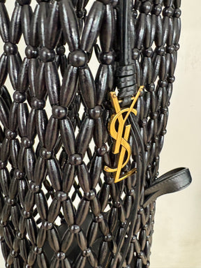 Saint Laurent Black Cassandre Beaded Tote Bag