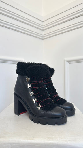 Christian Louboutin Black Leather and Shearling Heeled Ankle Boot, 38