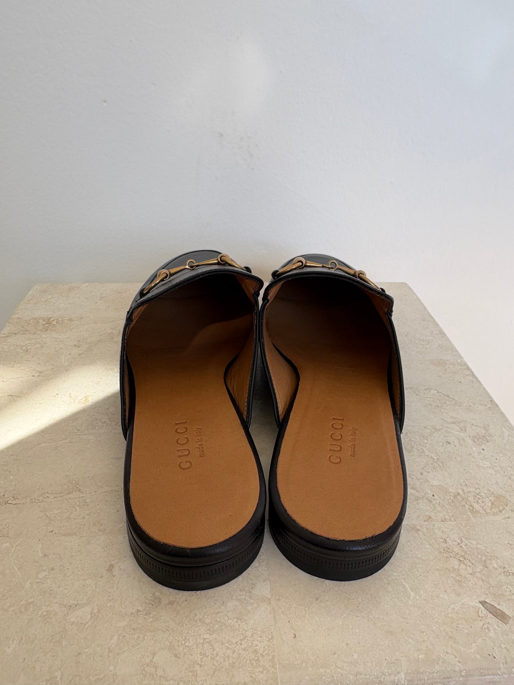 Gucci Black Leather Princeton Mules, 37