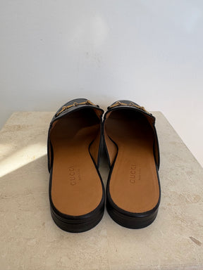 Gucci Black Leather Princeton Mules, 37