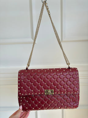 Valentino Garavani Red Leather Rockstud Chain Flap Bag