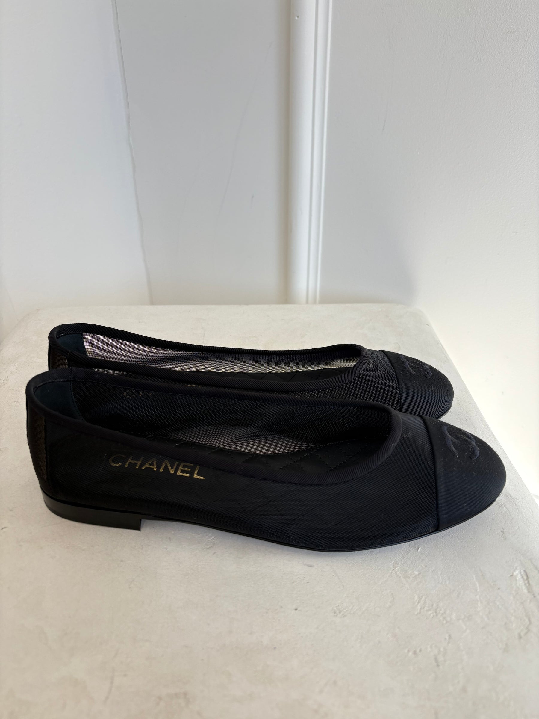 Chanel Black Mesh Ballet Flats, 39.5