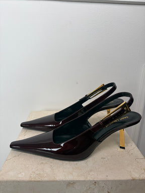Saint Laurent Deep Burgundy Patent Slingback Pumps, 40