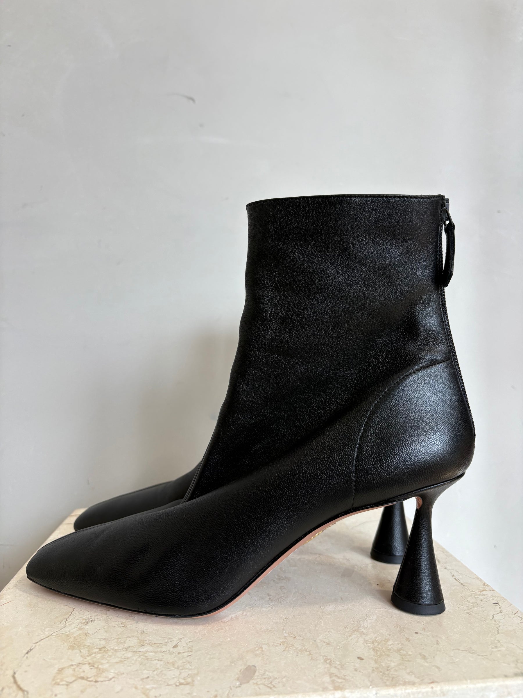 Aquazzura Black Leather  Boots With Heal, 40.5