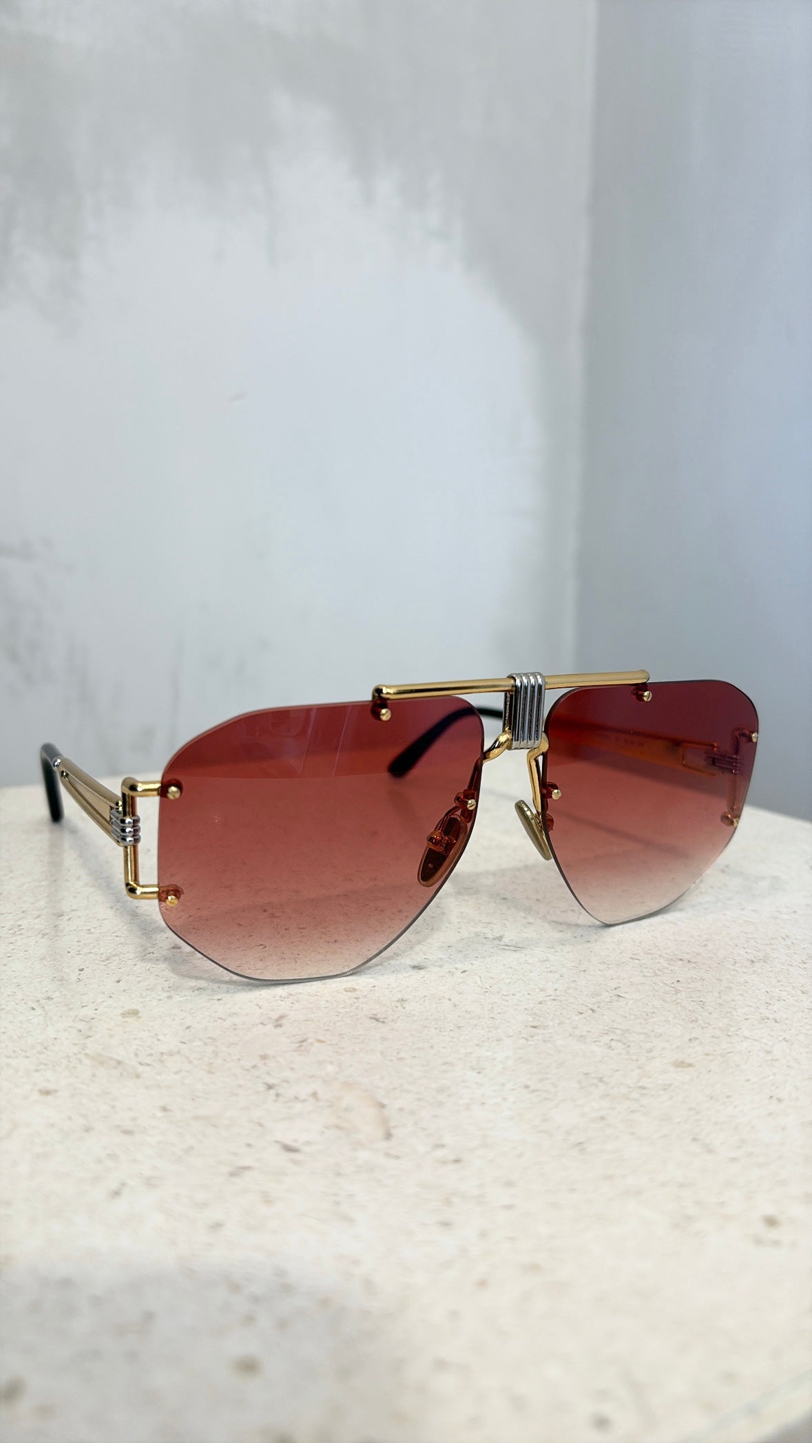 CELINE Pink Lensed Gold Silver Framed Sunglasses