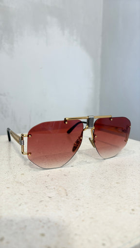CELINE Pink Lensed Gold Silver Framed Sunglasses