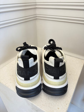 Chanel White and Cream Trainers with Black Laces, 38