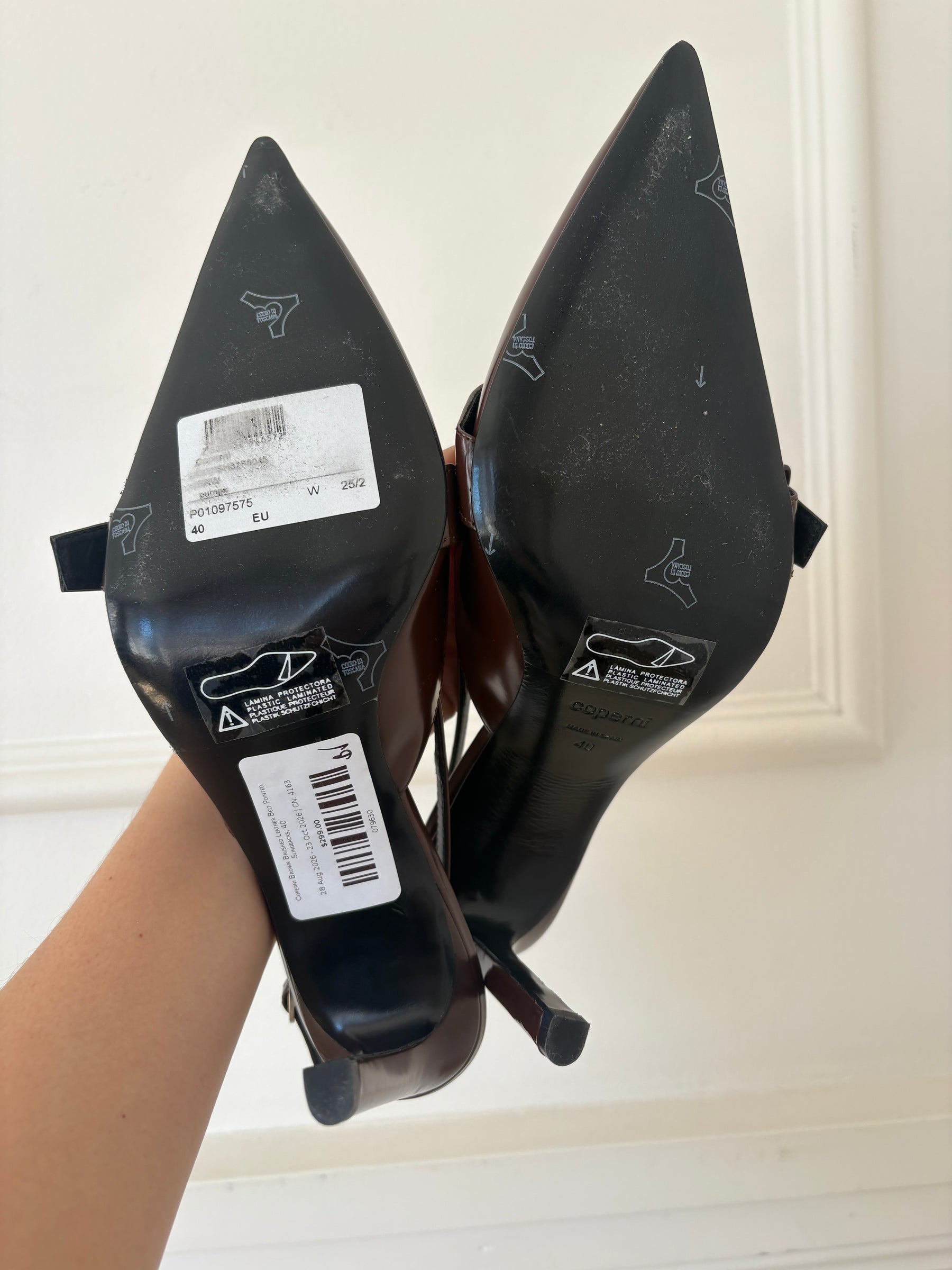 Coperni Brown Brushed Leather Belt Pointed Slingbacks, 40