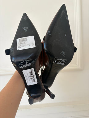 Coperni Brown Brushed Leather Belt Pointed Slingbacks, 40