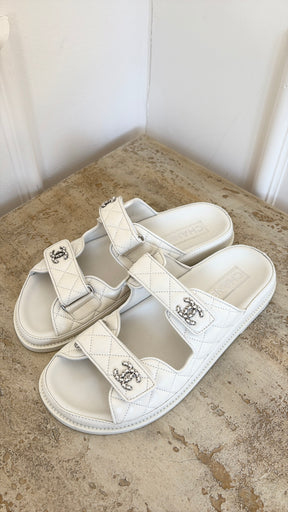 Chanel White Lambskin Leather Backless Dad Sandal, 40