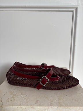 Alaïa Burgundy Fishnet Ballet Flats, 39