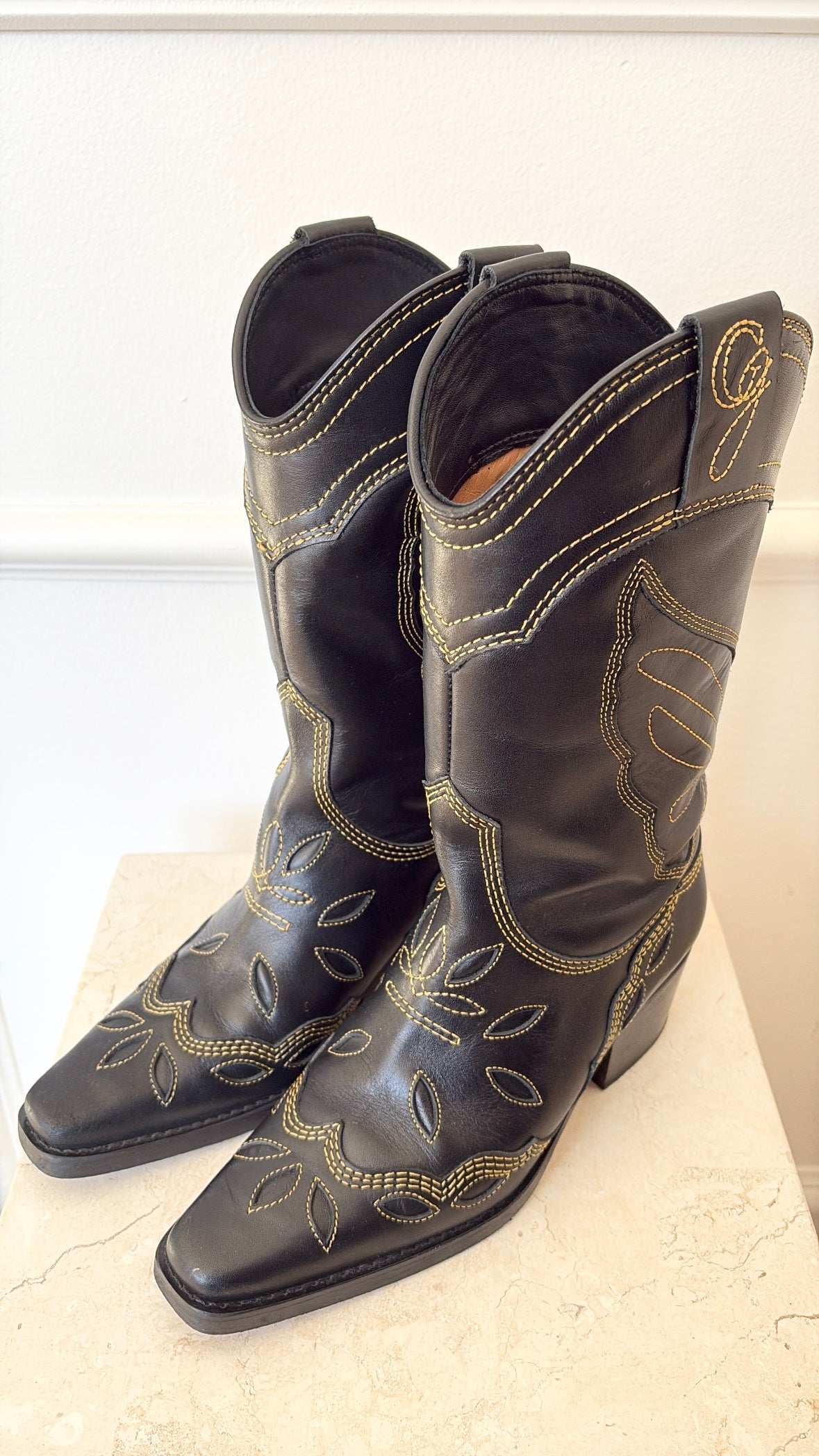 GANNI Embroidered Cowboy Boots Black, 36